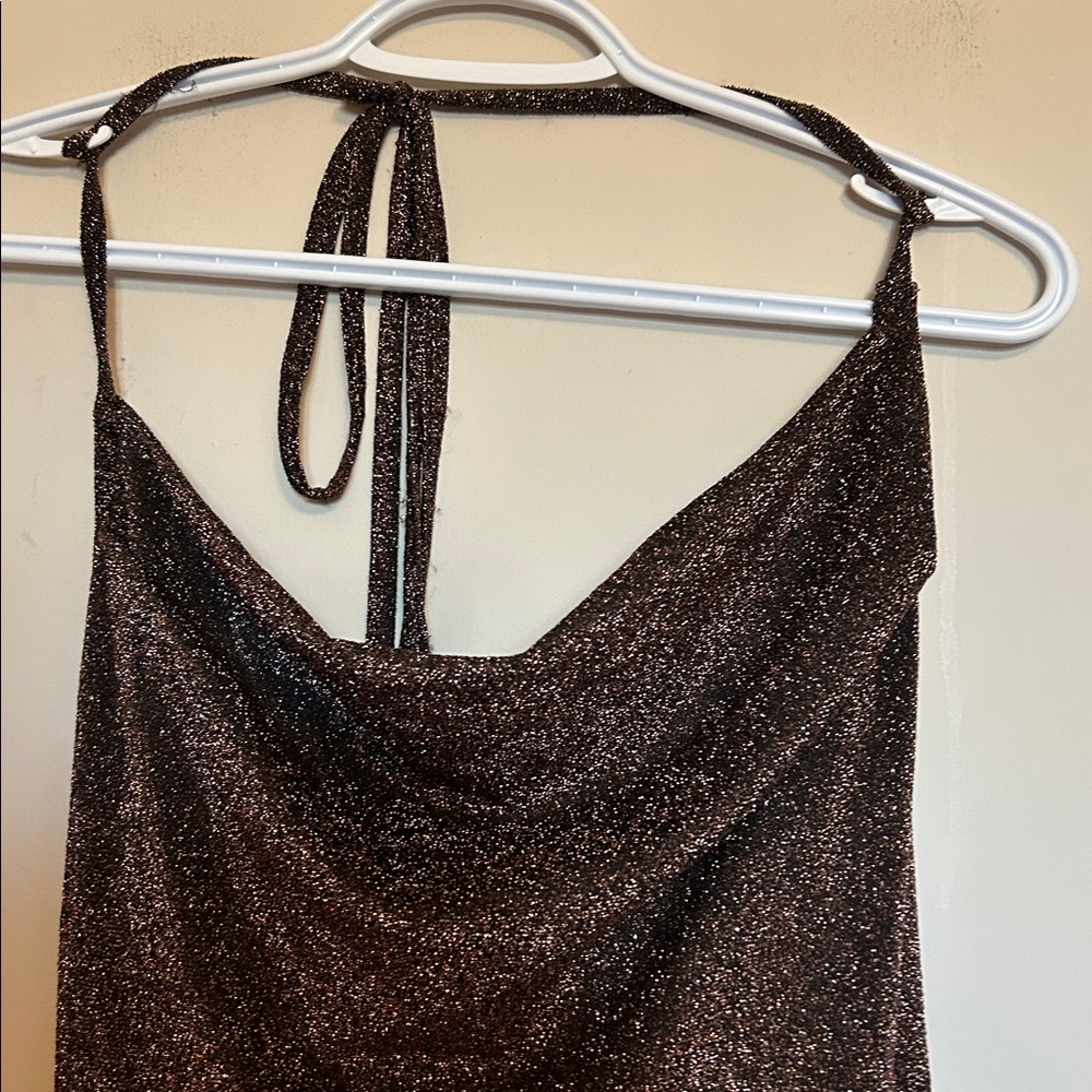 Naked Wardrobe pink/brown stretchy mini dress silver/gold sparkle size 1 new/tag - Picture 2 of 9